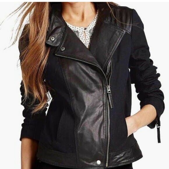 Lucky Brand Goat Leather Trim Moto Jacket